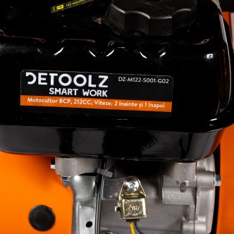 Motocultor 8cp 212cc, benzina 4T, 3 viteze, pornire manuala, cu roti si freze PACHET ulei inclus Detoolz 